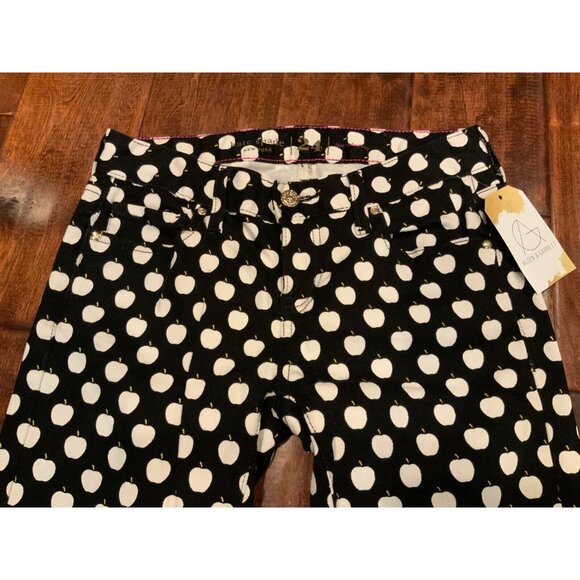 Kate Spade Black With White Apple Pattern "Broome Street” Slim Jeans, Size 24 - Picture 2 of 7